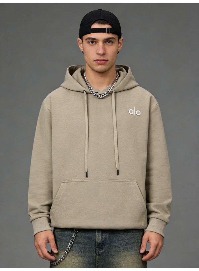 Alo Super Dalian hoodie sweater-minimalist logo pullover with kangaroo pocket, unisex sports leisure and daily leisure, retro color fashion top. - Image 2